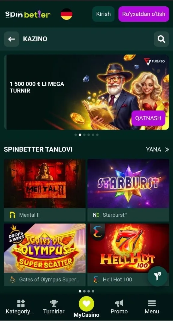 SpinBetter UZ — onlayn kazinomizning bosh sahifasi